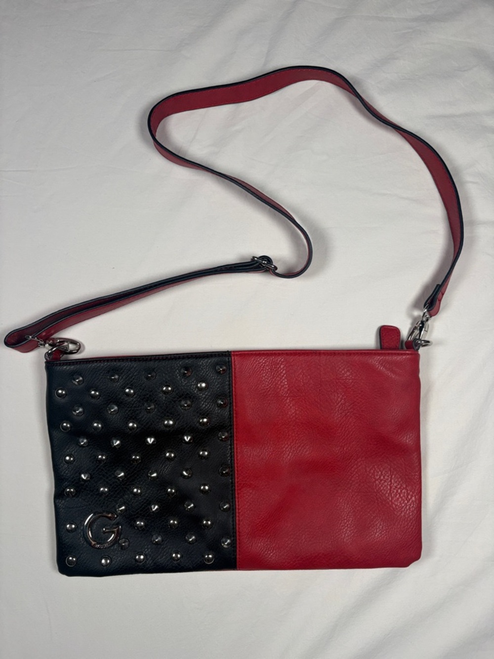 G by Guess Red and Black Studded Leather Two-Tone Crossbody